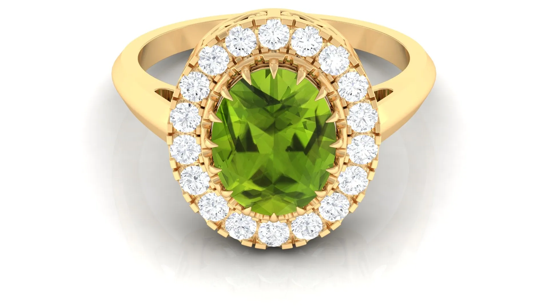 3.50 CT Vintage Claw Set Peridot Engagement Ring with Moissanite Halo