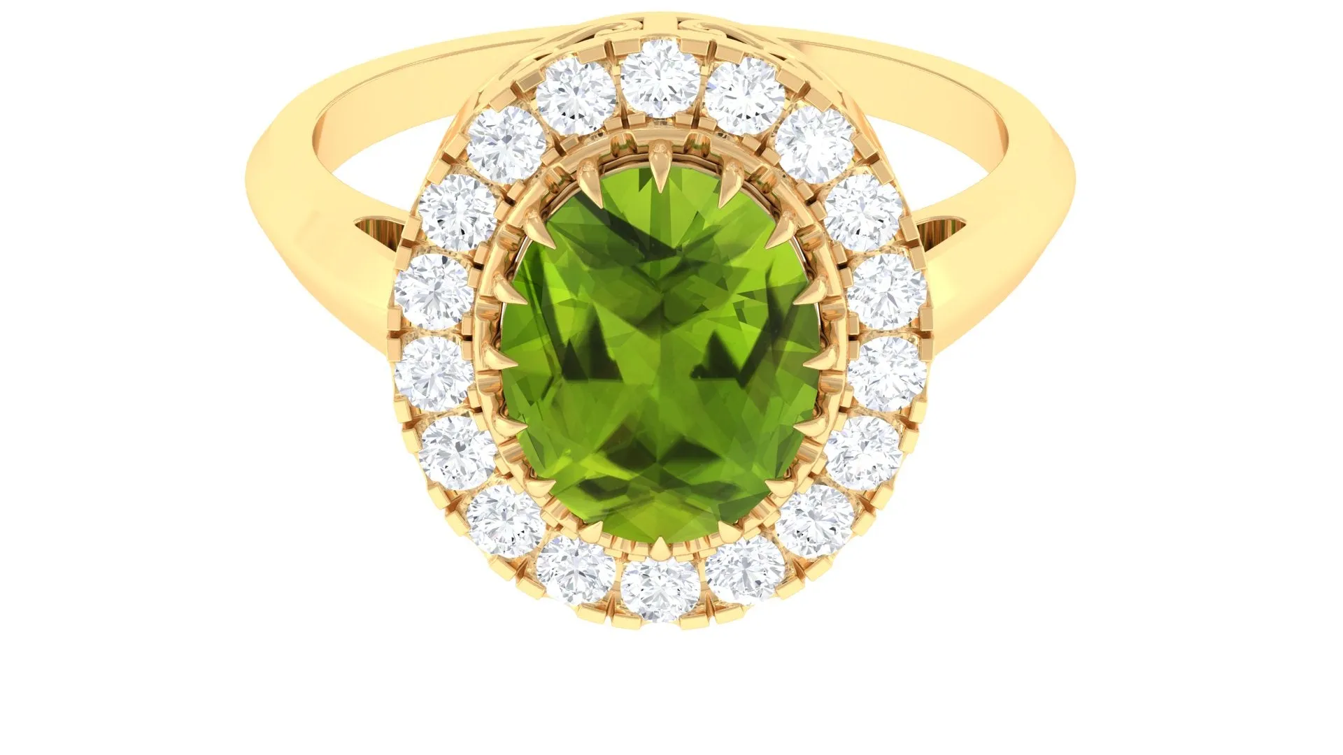 3.50 CT Vintage Claw Set Peridot Engagement Ring with Moissanite Halo