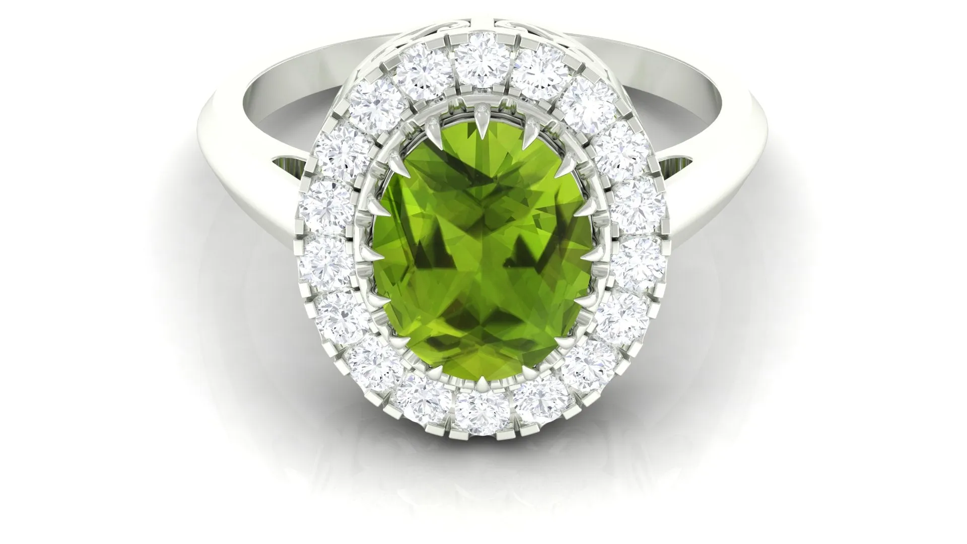 3.50 CT Vintage Claw Set Peridot Engagement Ring with Moissanite Halo