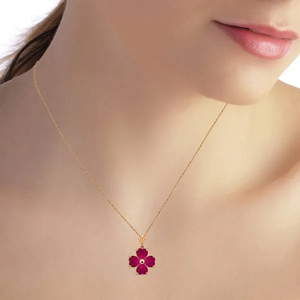 3.6 Carat 14K Solid Rose Gold Heart Cluster Ruby Necklace