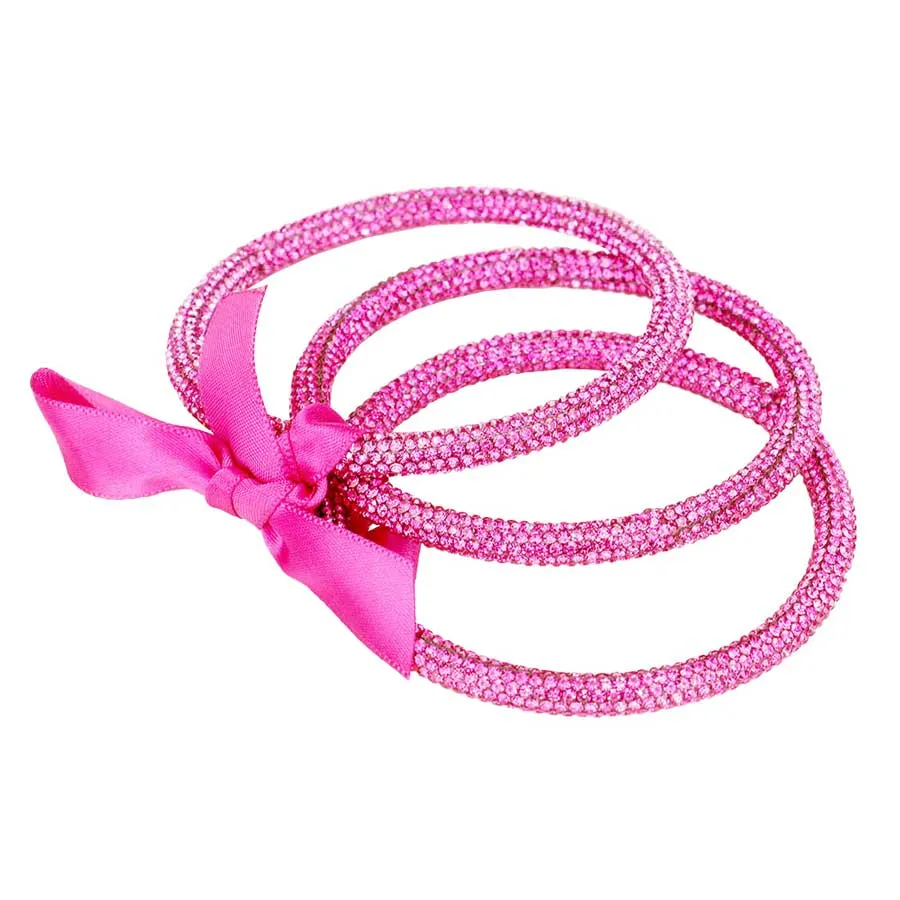 3PCS Rhinestone Pave Bangle Layered Bracelets