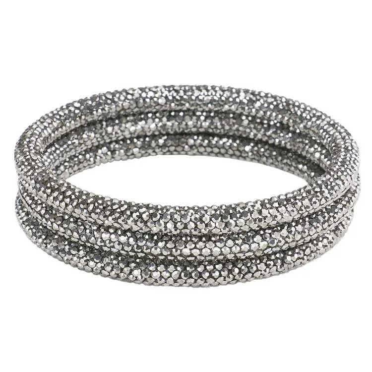 3PCS Rhinestone Pave Bangle Layered Bracelets