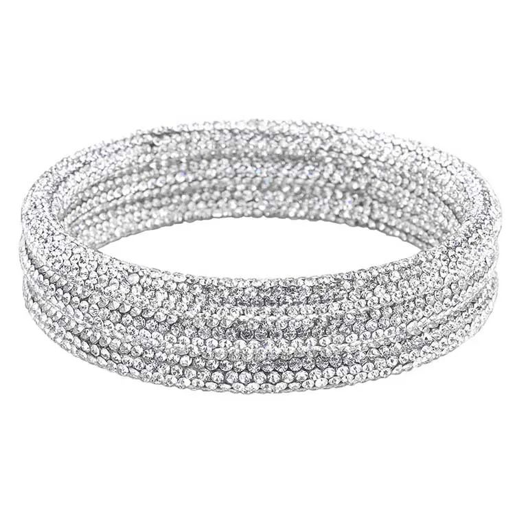 3PCS Rhinestone Pave Bangle Layered Bracelets