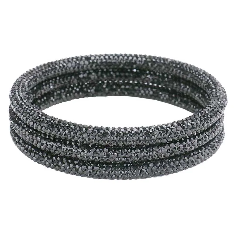 3PCS Rhinestone Pave Bangle Layered Bracelets