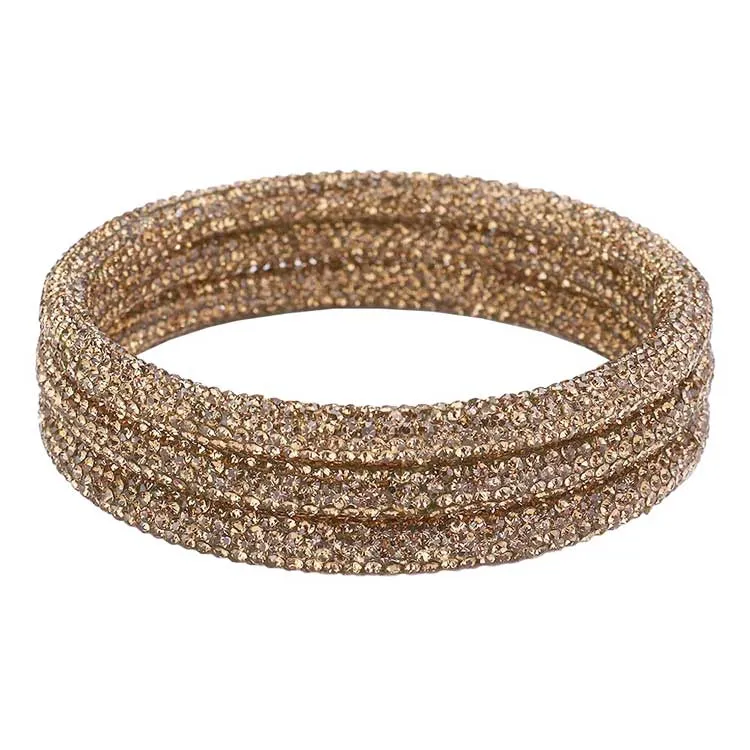 3PCS Rhinestone Pave Bangle Layered Bracelets