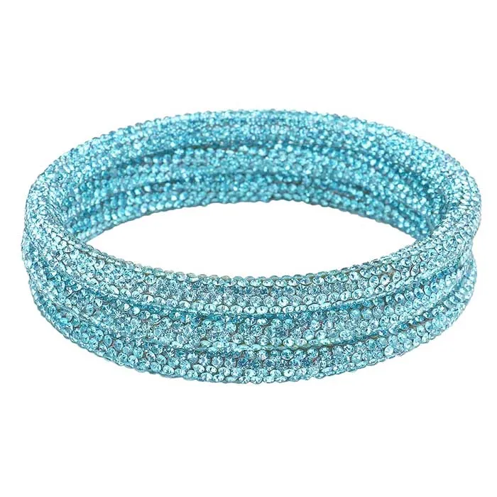 3PCS Rhinestone Pave Bangle Layered Bracelets