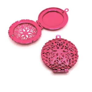 4 or 20 Pieces: Bright Pink Filigree Aromatherapy Essential Oil Diffuser Lockets