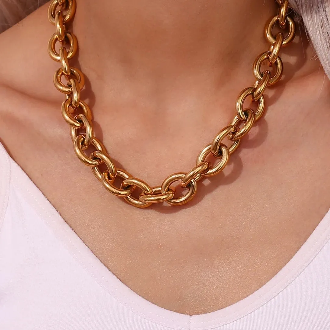 40cm-45cm 15mm Width Chunky Oval Link Chain Necklace