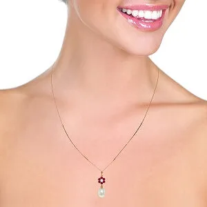 4.53 Carat 14K Solid Rose Gold Necklace Natural Pearl, Ruby Diamond