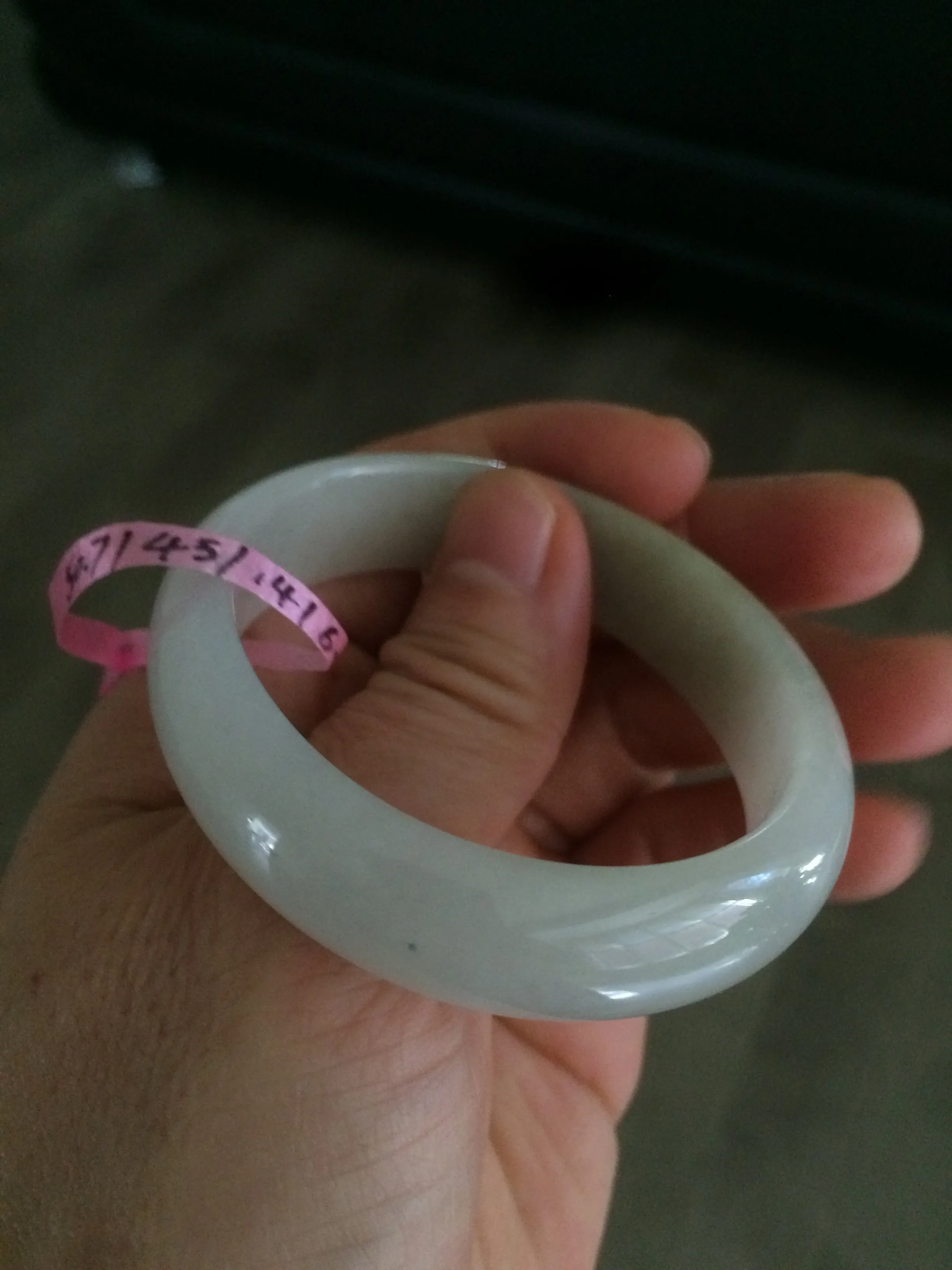 47.5mm Certified Type A 100% Natural icy light green/white oval Jadeite Jade bangle Q61-6673