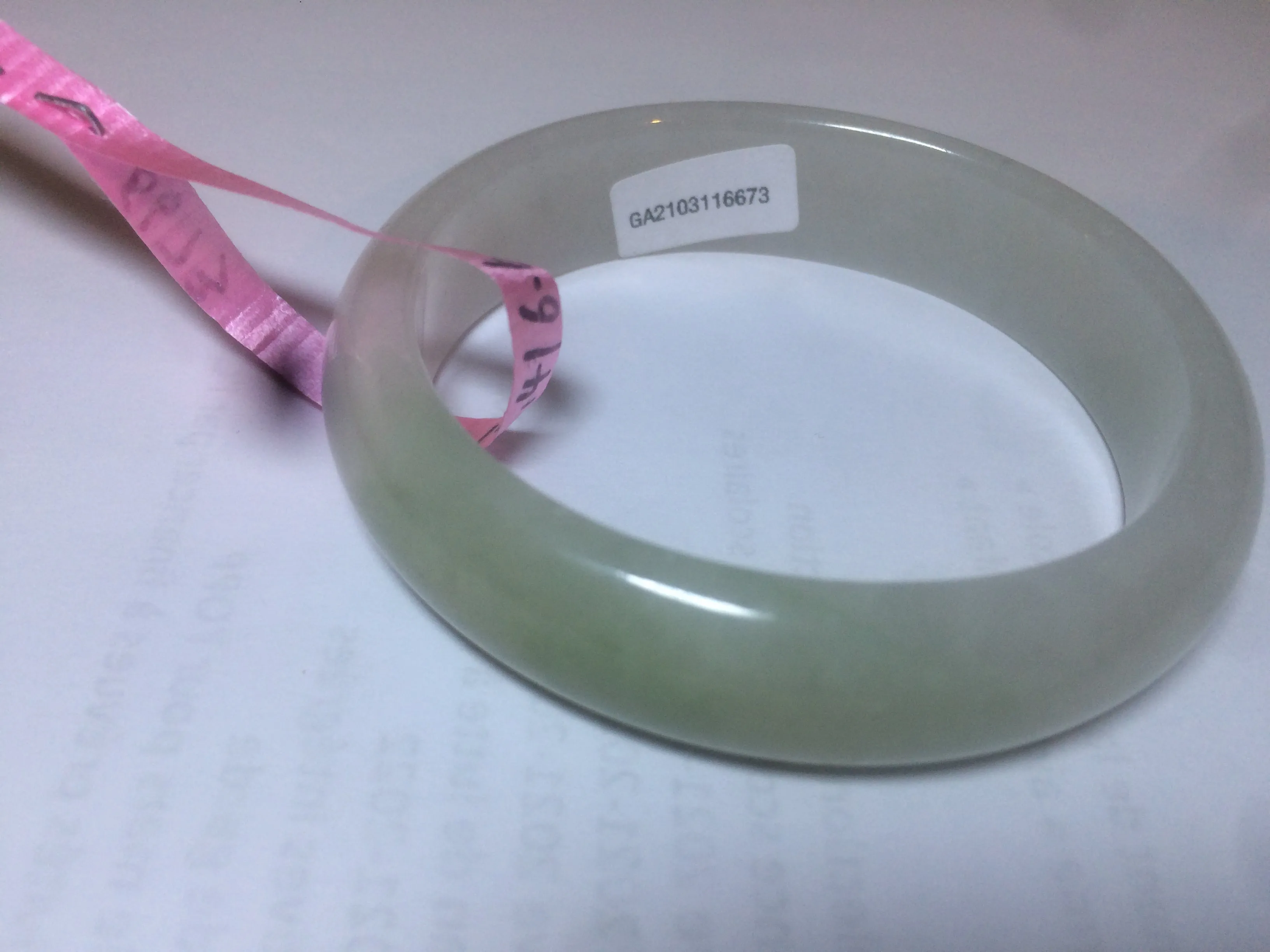 47.5mm Certified Type A 100% Natural icy light green/white oval Jadeite Jade bangle Q61-6673