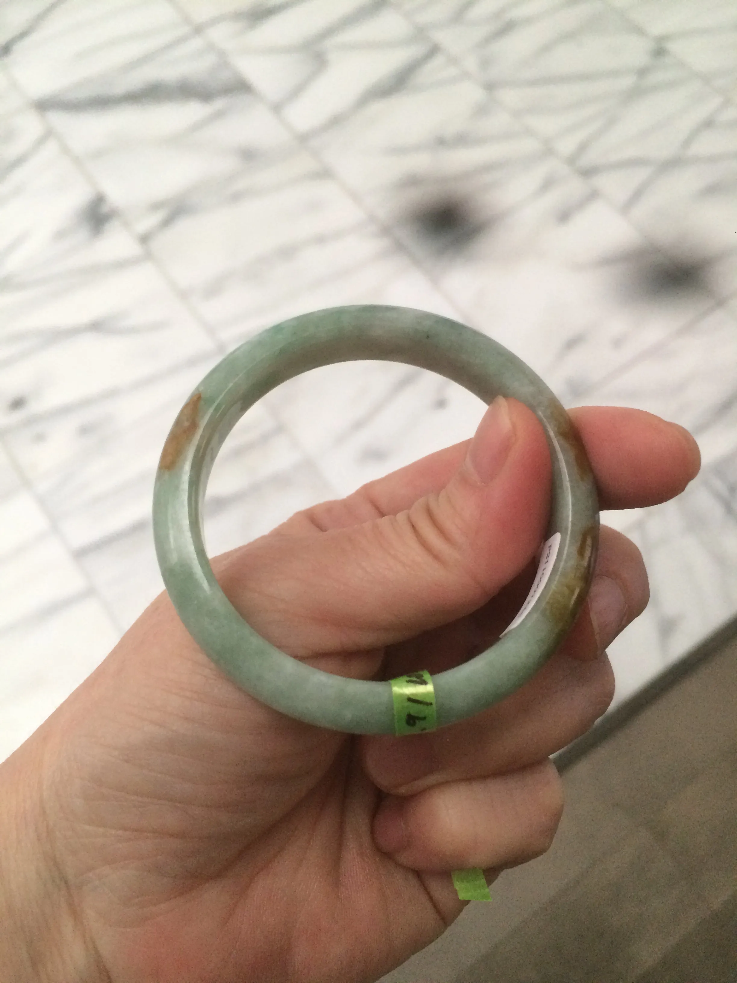 48.9mm CertificatedType A 100% Natural green/yellow jadeite jade bangle F113-7245