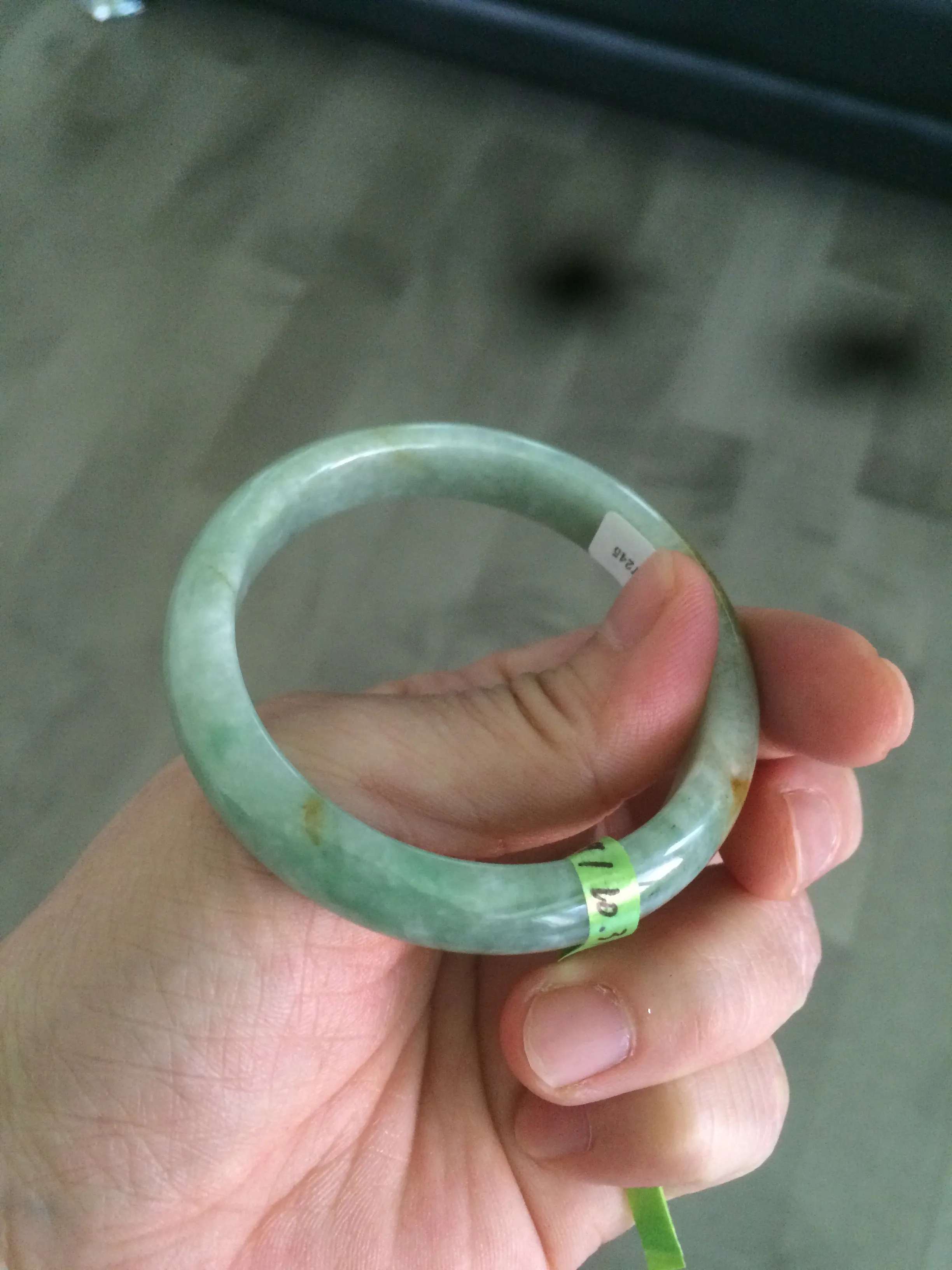 48.9mm CertificatedType A 100% Natural green/yellow jadeite jade bangle F113-7245