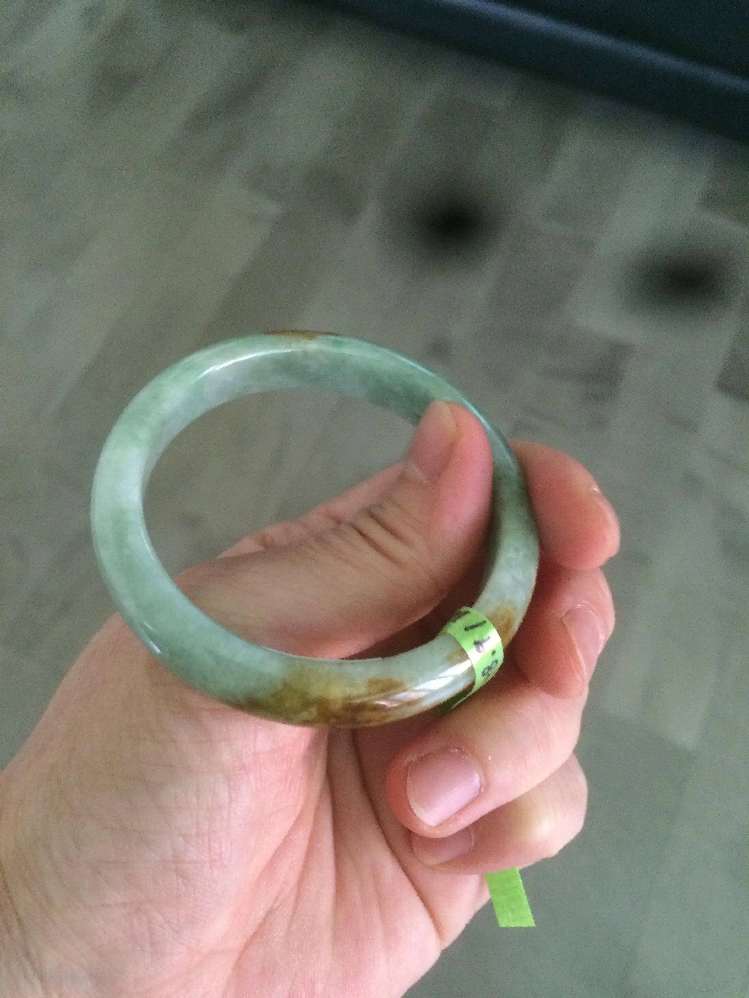 48.9mm CertificatedType A 100% Natural green/yellow jadeite jade bangle F113-7245