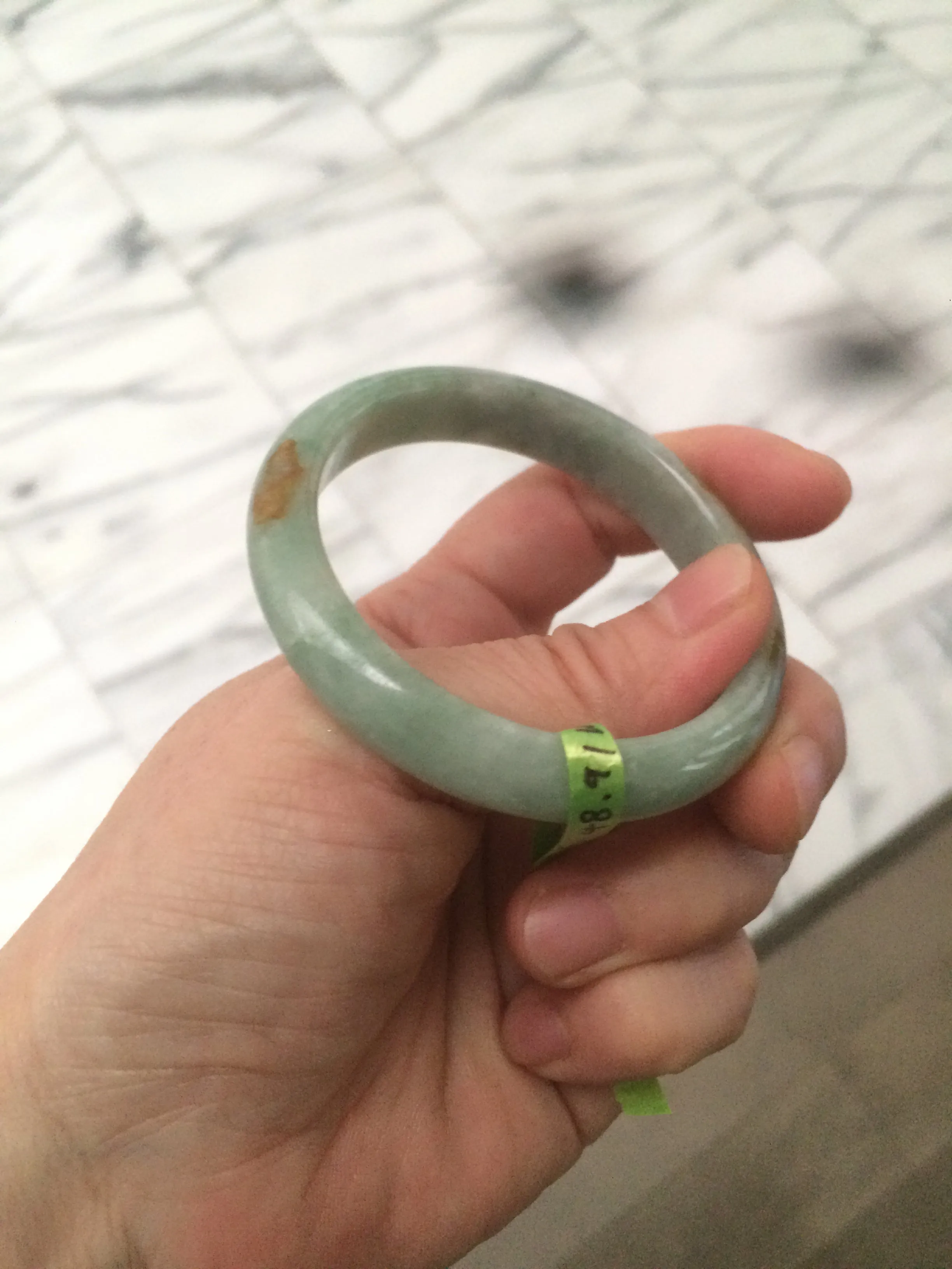 48.9mm CertificatedType A 100% Natural green/yellow jadeite jade bangle F113-7245