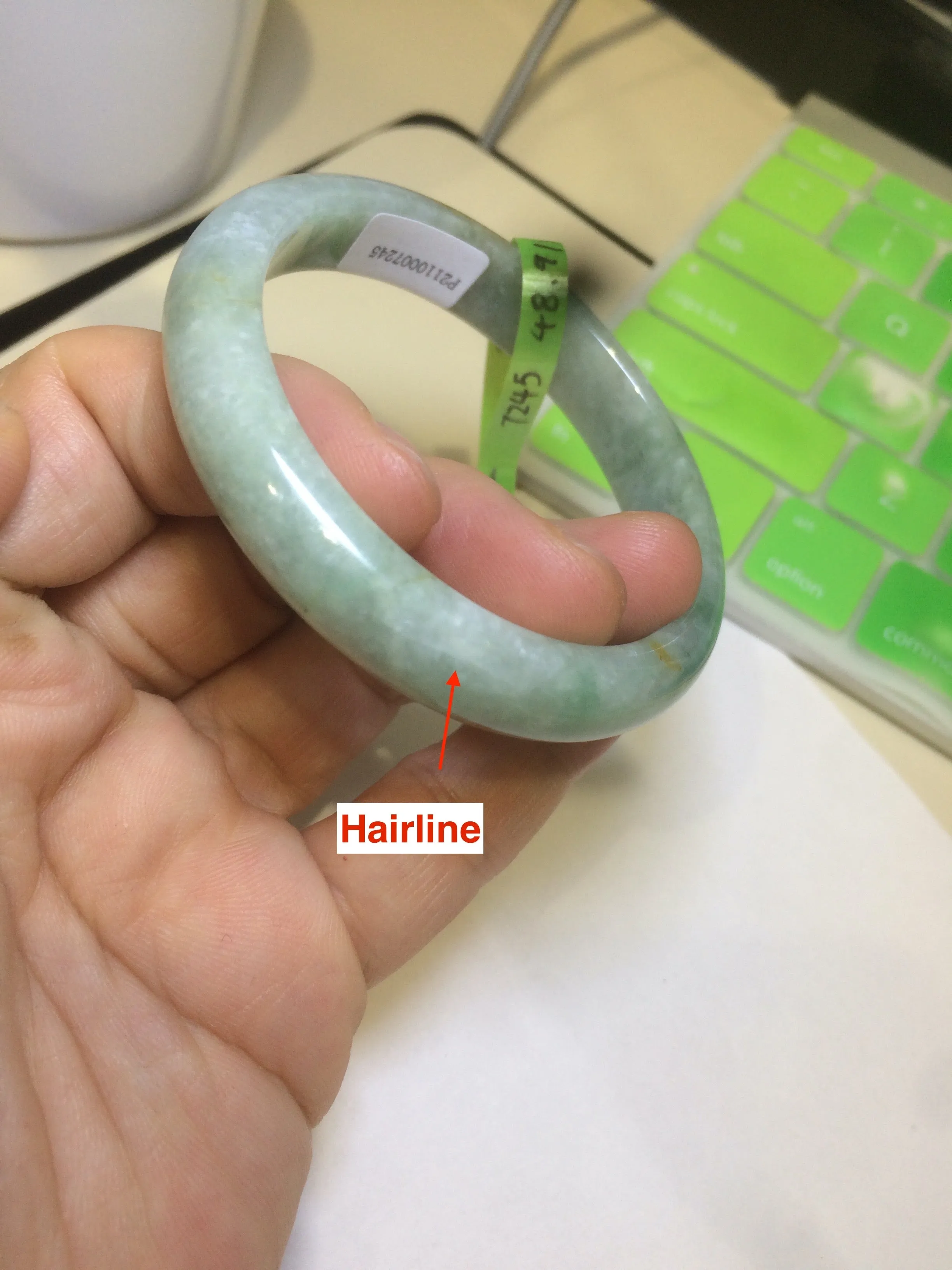 48.9mm CertificatedType A 100% Natural green/yellow jadeite jade bangle F113-7245