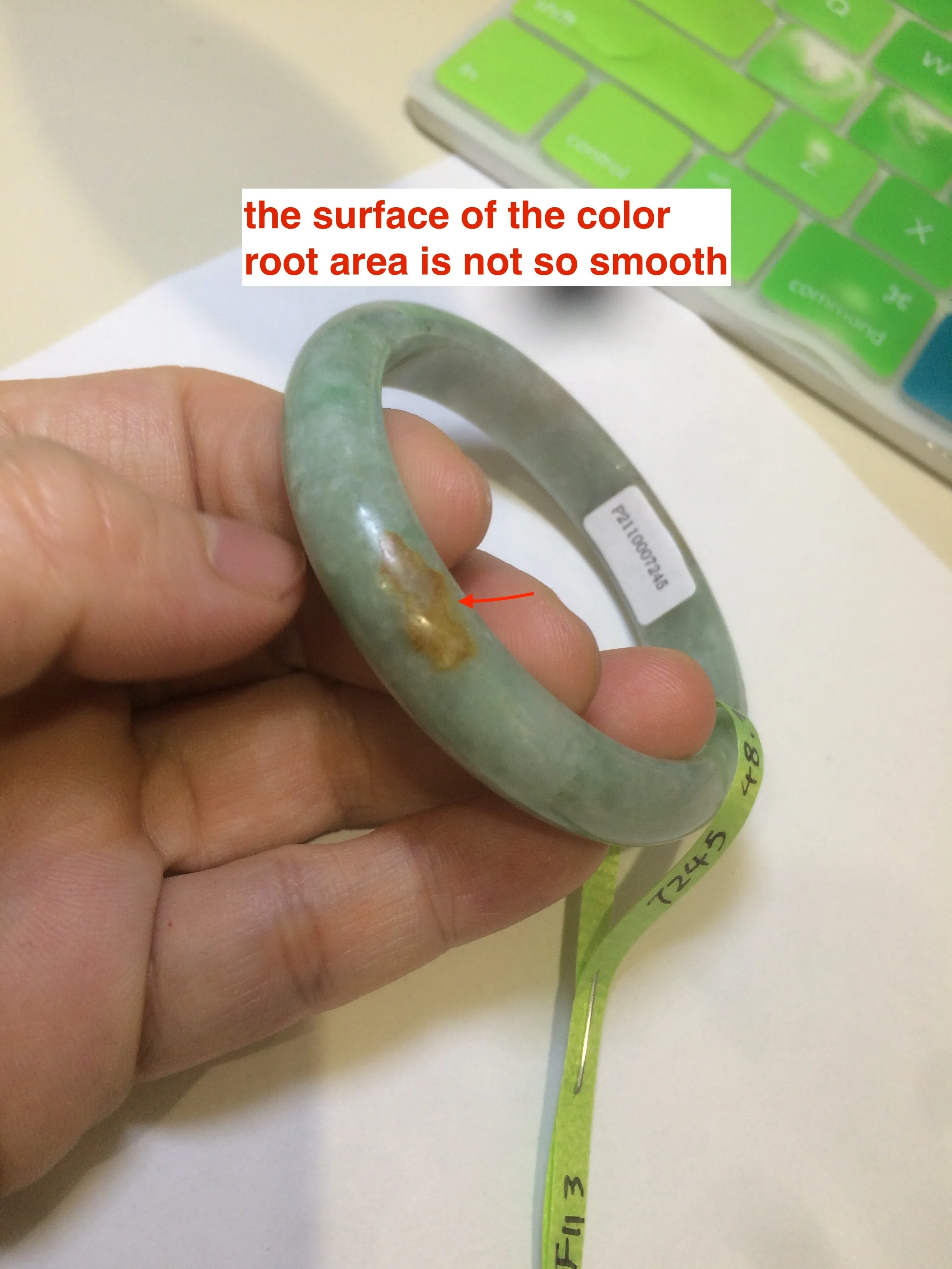 48.9mm CertificatedType A 100% Natural green/yellow jadeite jade bangle F113-7245