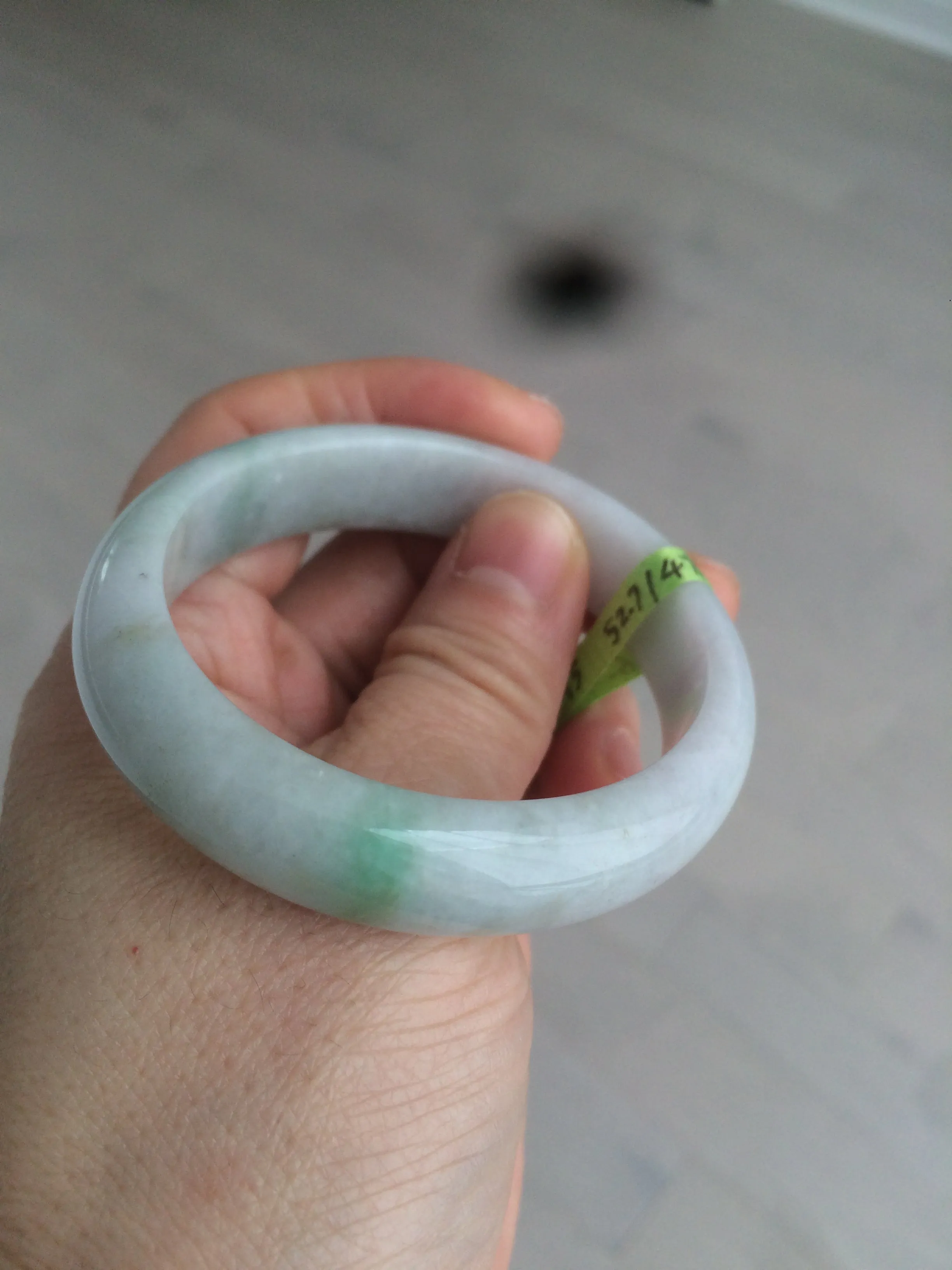 49.5mm Certified Type A 100% Natural sunny green oval Jadeite Jade bangle AJ6-5095