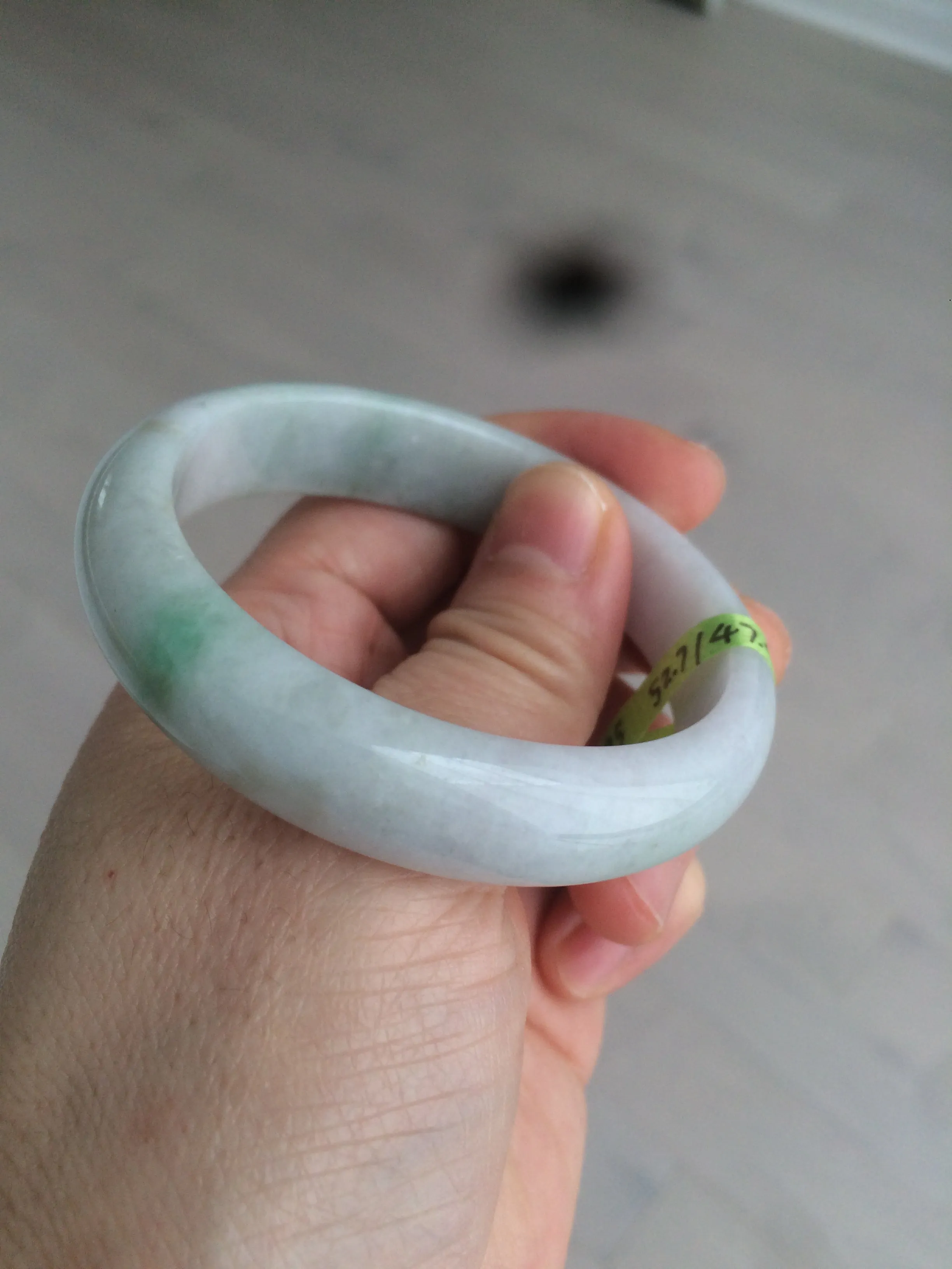 49.5mm Certified Type A 100% Natural sunny green oval Jadeite Jade bangle AJ6-5095