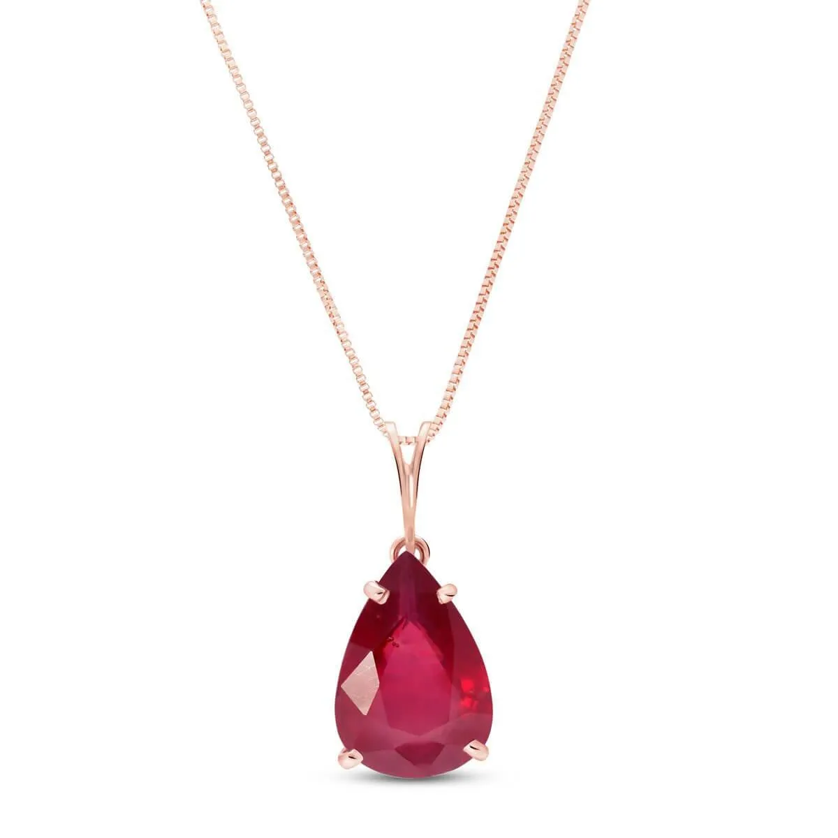 5 Carat 14K Solid Rose Gold Teardrop Ruby Necklace