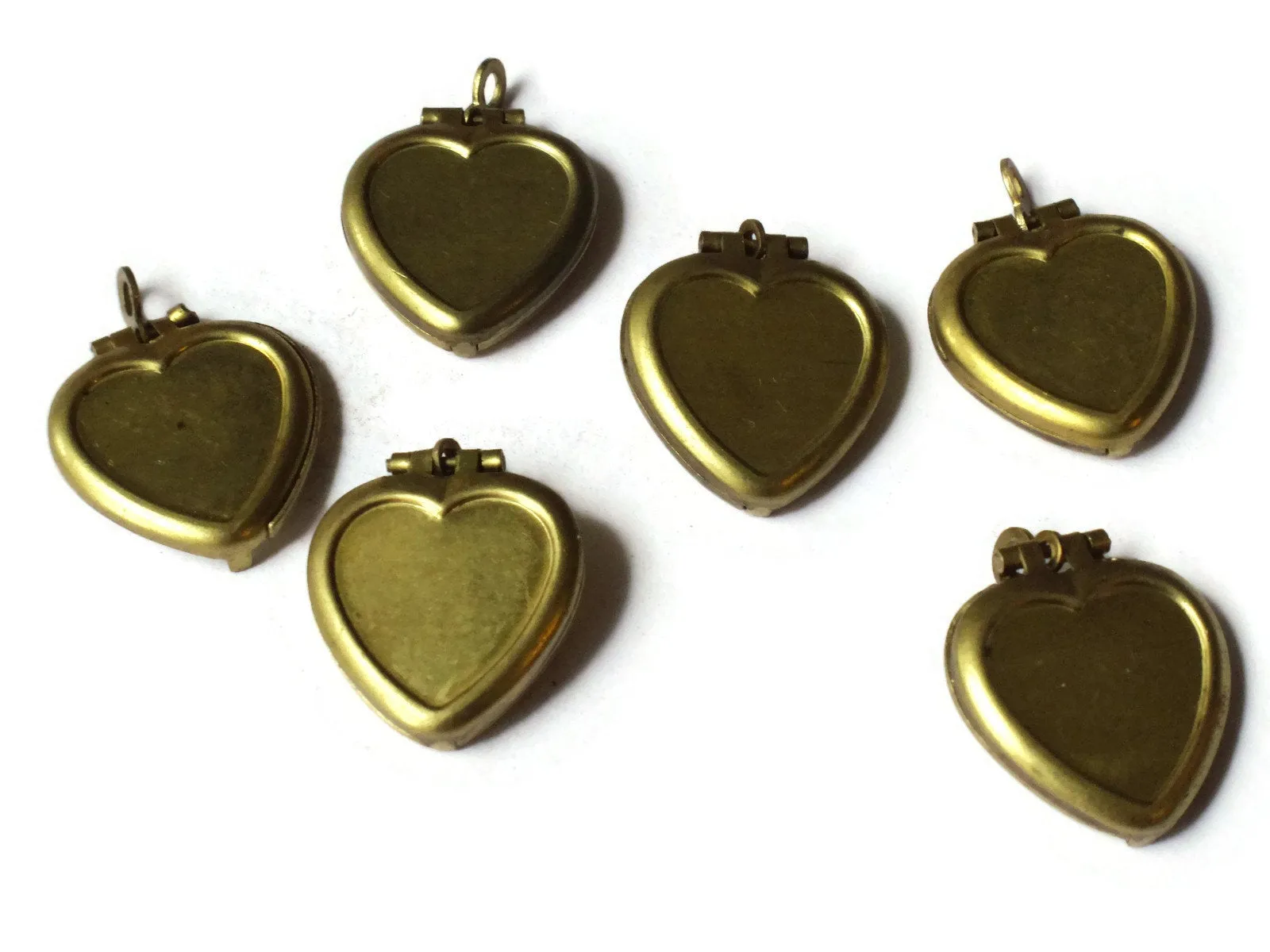 6 16mm Heart Vintage Brass Locket Top Opening Locket with Loop