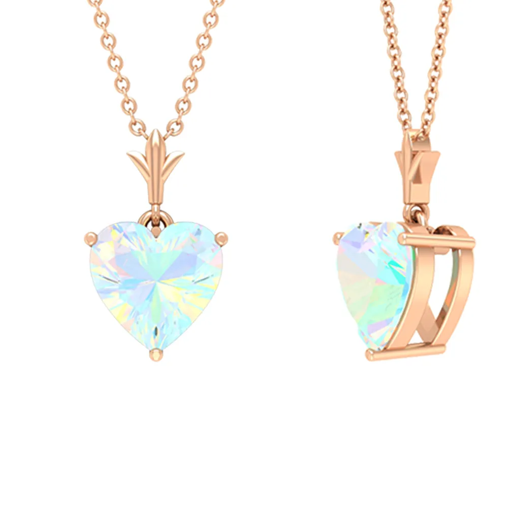 6 MM Heart Shape Ethiopian Opal Solitaire Pendant Necklace