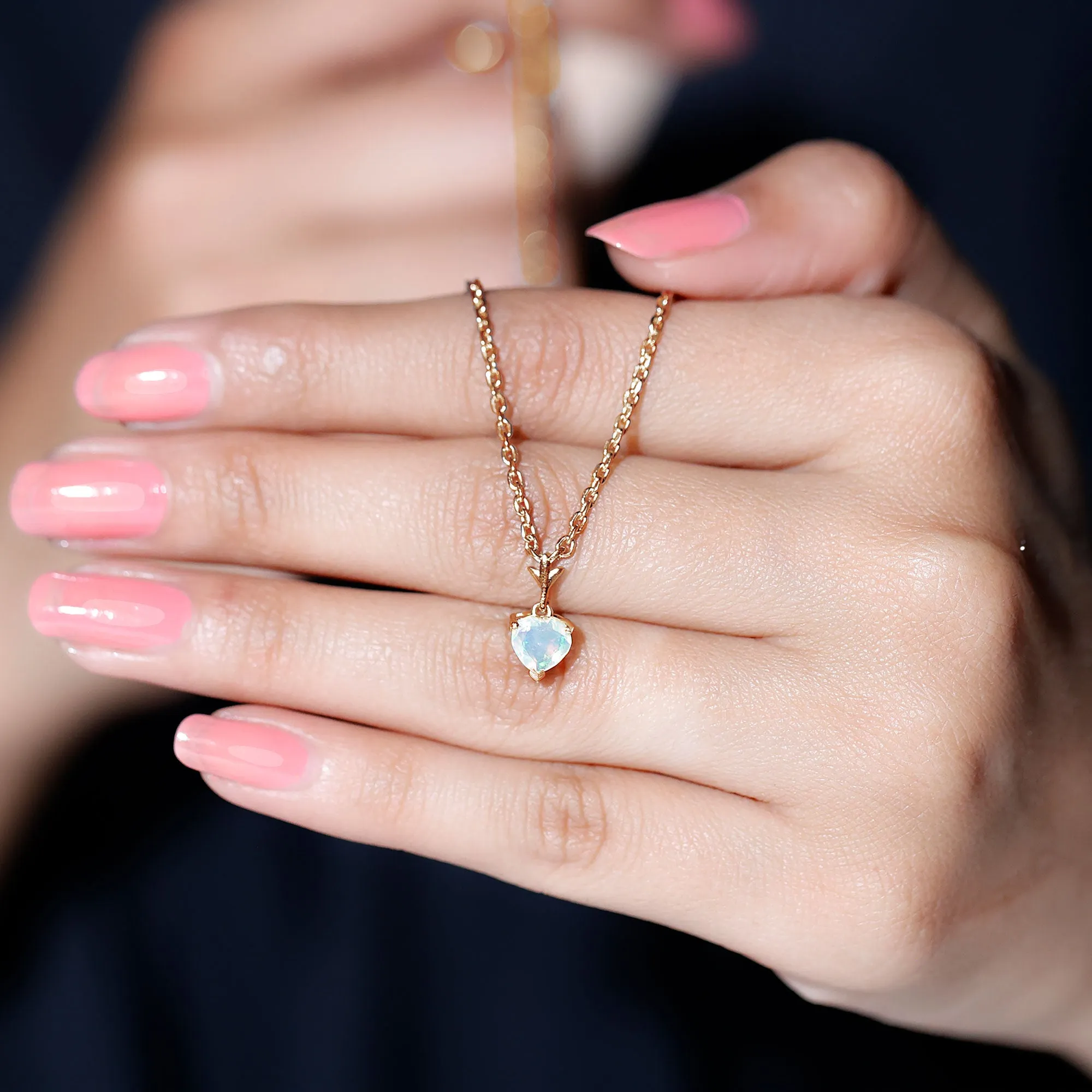 6 MM Heart Shape Ethiopian Opal Solitaire Pendant Necklace