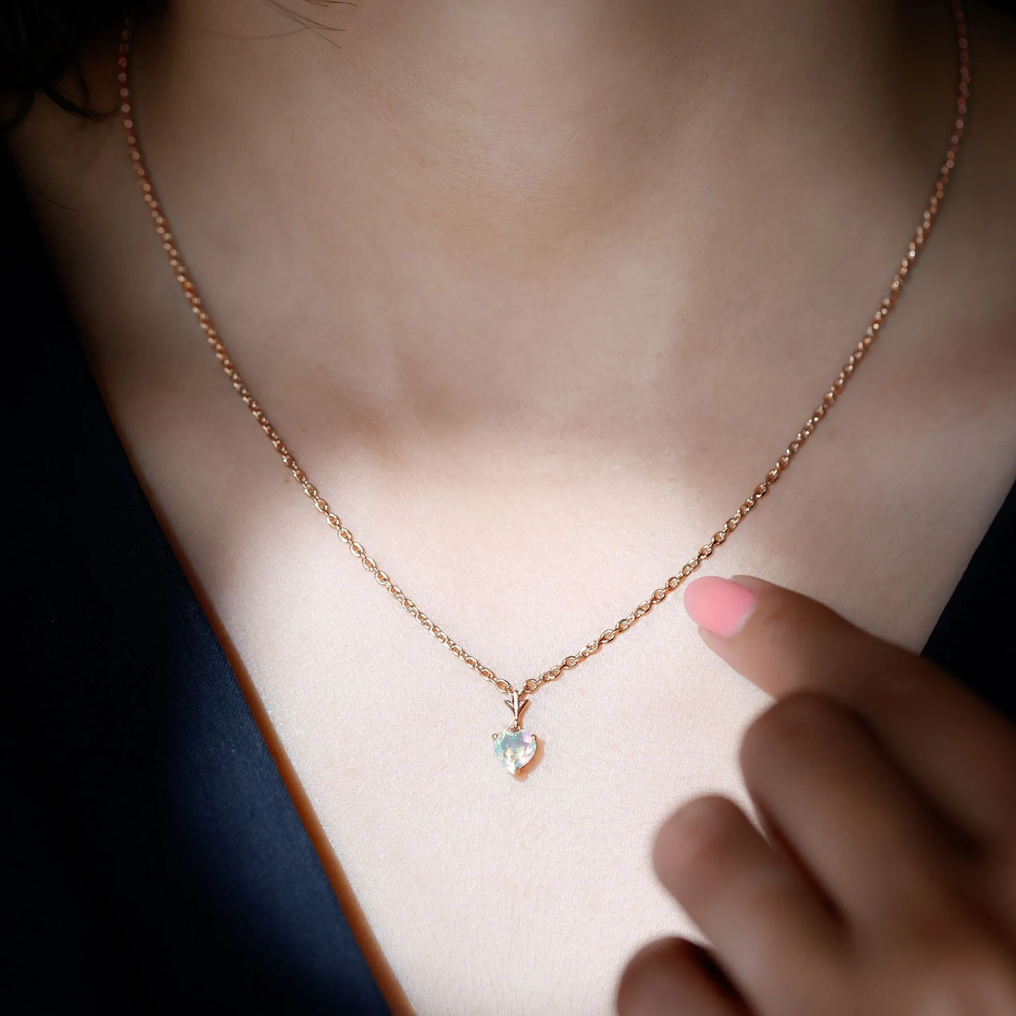 6 MM Heart Shape Ethiopian Opal Solitaire Pendant Necklace