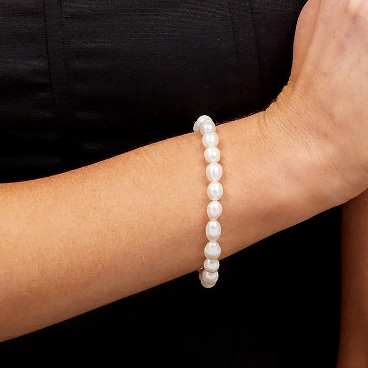 7-8mm Rice Shape Freshwater Pearl Bracelet for Women