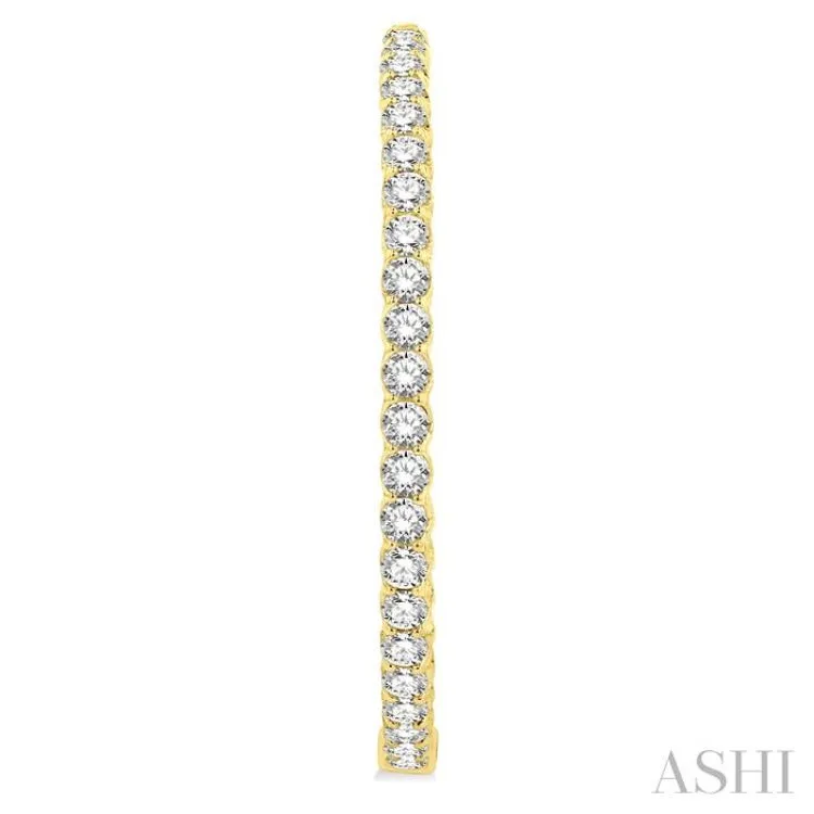 7 ctw Interior & Exterior Embellishment Round Cut Diamond Fashion 1 3/4 Inch Hoop Earring in 14K Yellow Gold