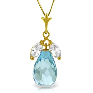 7.2 Carat 14K Solid Yellow Gold Necklace Natural Blue White Topaz