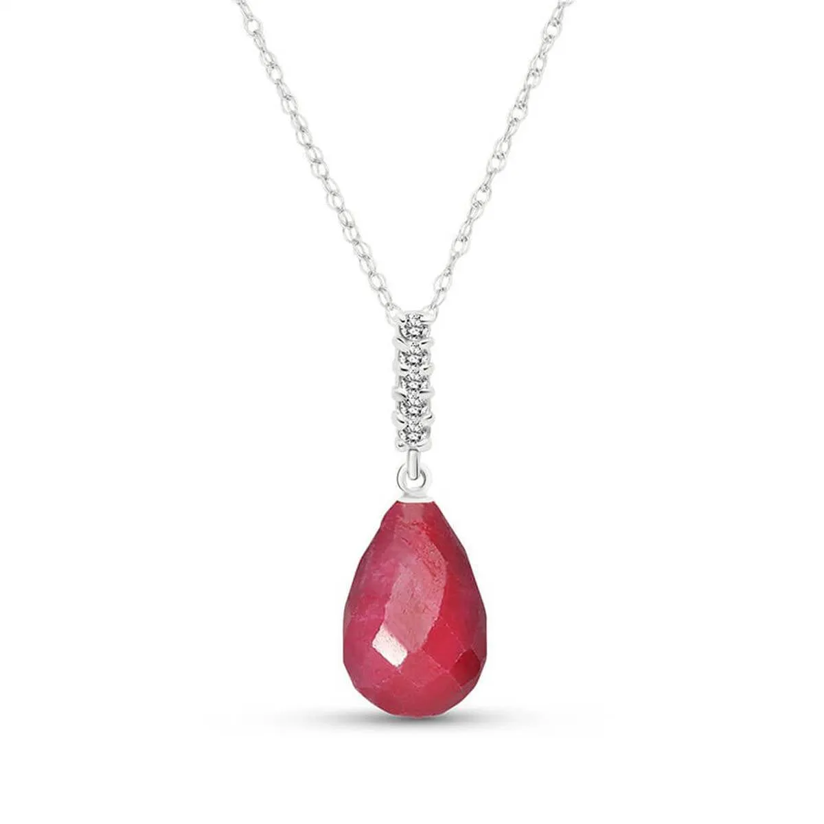 8.88 Carat 14K Solid White Gold Necklace Diamond Briolette Drop Ruby