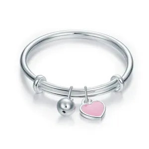 925 Pure Silver Pink Heart Baby Childrens Bangle MXFB8108