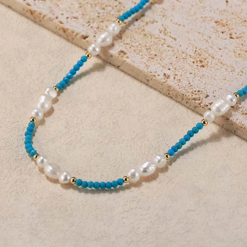 925 Silver Baroque pearl turquoise necklace