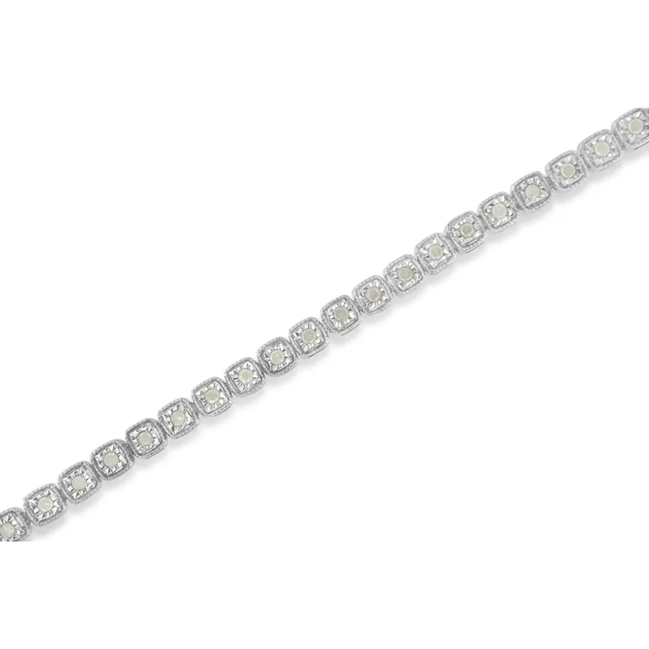 .925 Sterling Silver 1.0 Cttw Diamond Miracle-Set Square Milgrain 7" Link Tennis Bracelet (I-J Color, I3 Clarity)