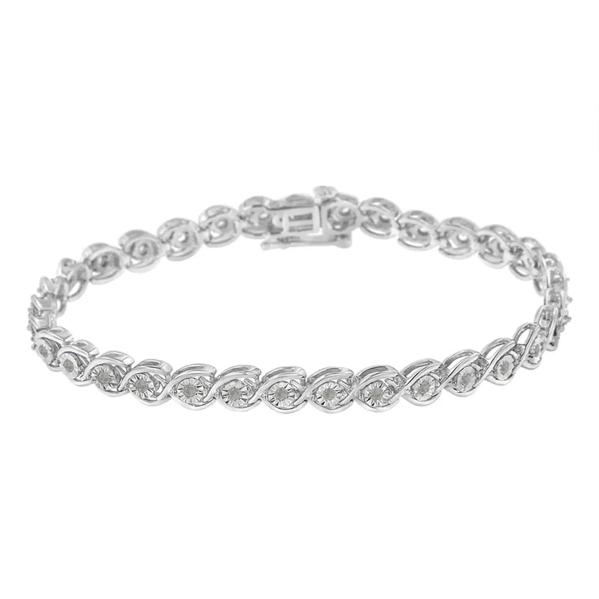 .925 Sterling Silver 1/2 Cttw Diamond Criss-Cross Miracle-Set 7" Link Bracelet (I-J Color, I2-I3 Clarity)