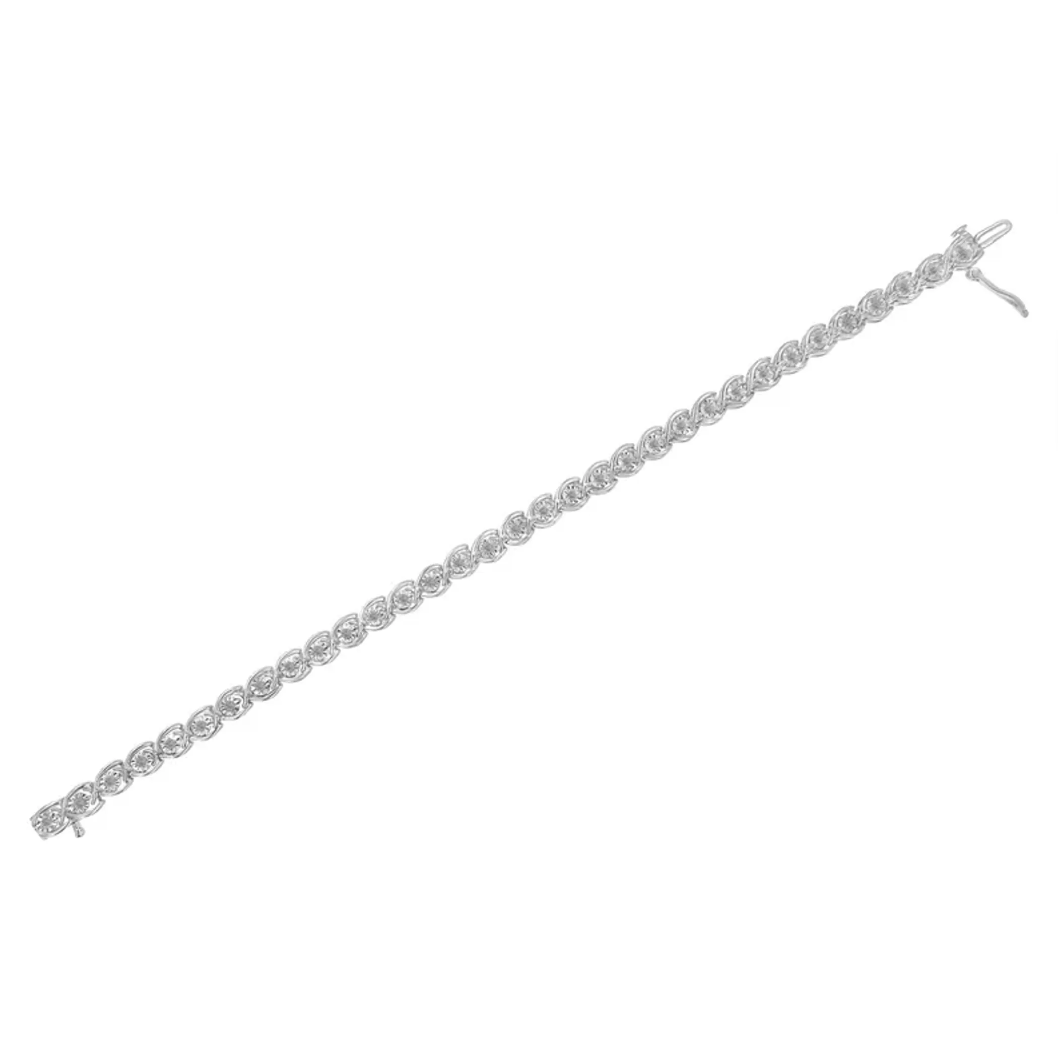 .925 Sterling Silver 1/2 Cttw Diamond Criss-Cross Miracle-Set 7" Link Bracelet (I-J Color, I2-I3 Clarity)