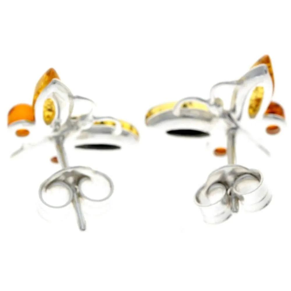 925 Sterling Silver & Baltic Amber Butterfly Studs Earrings - 8494