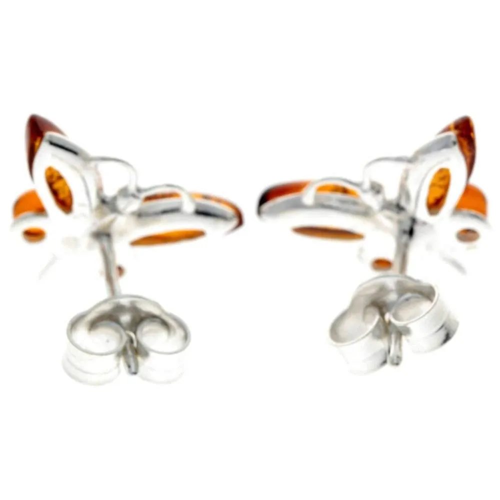 925 Sterling Silver & Baltic Amber Butterfly Studs Earrings - 8494