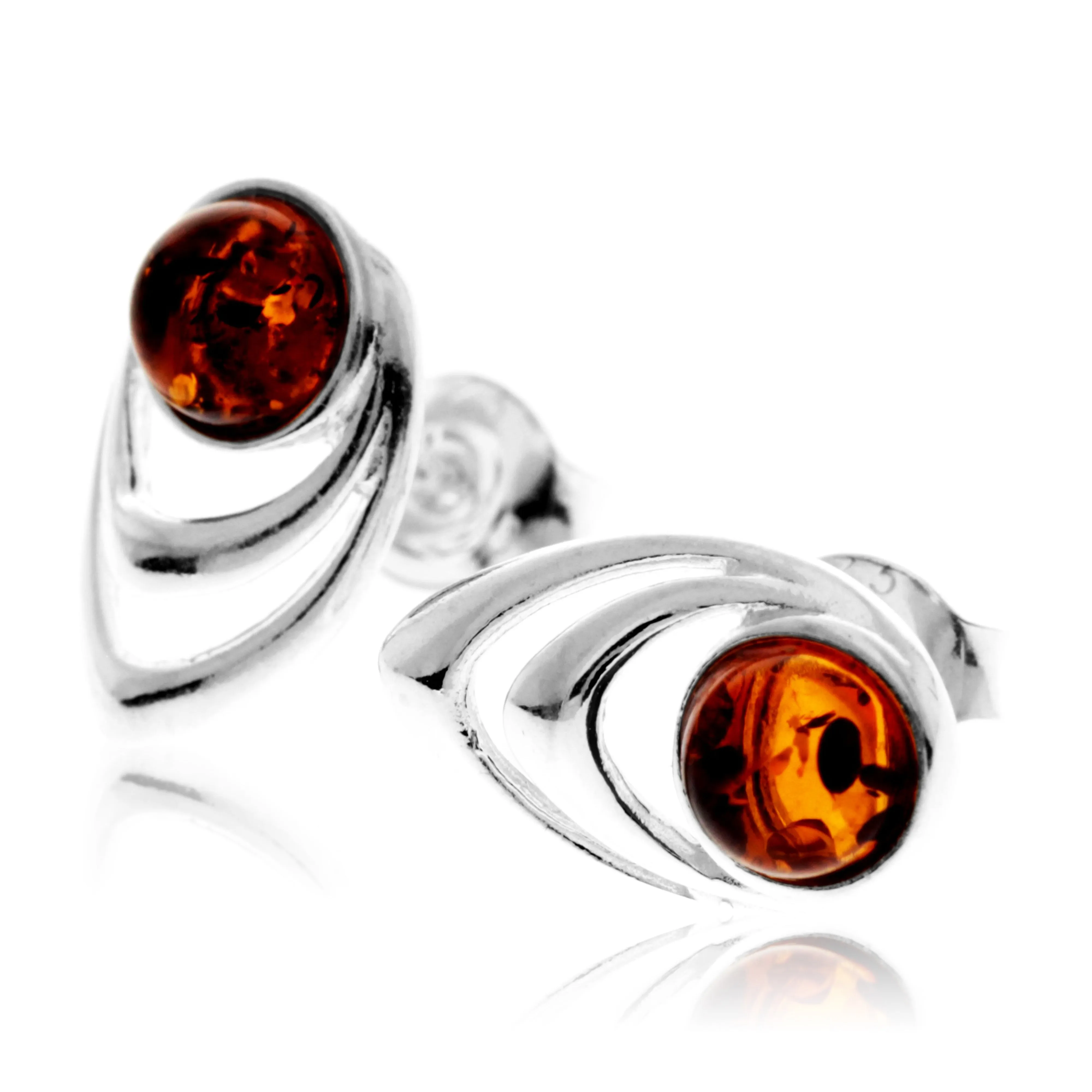 925 Sterling Silver & Baltic Amber Modern Studs Earrings - GL1033