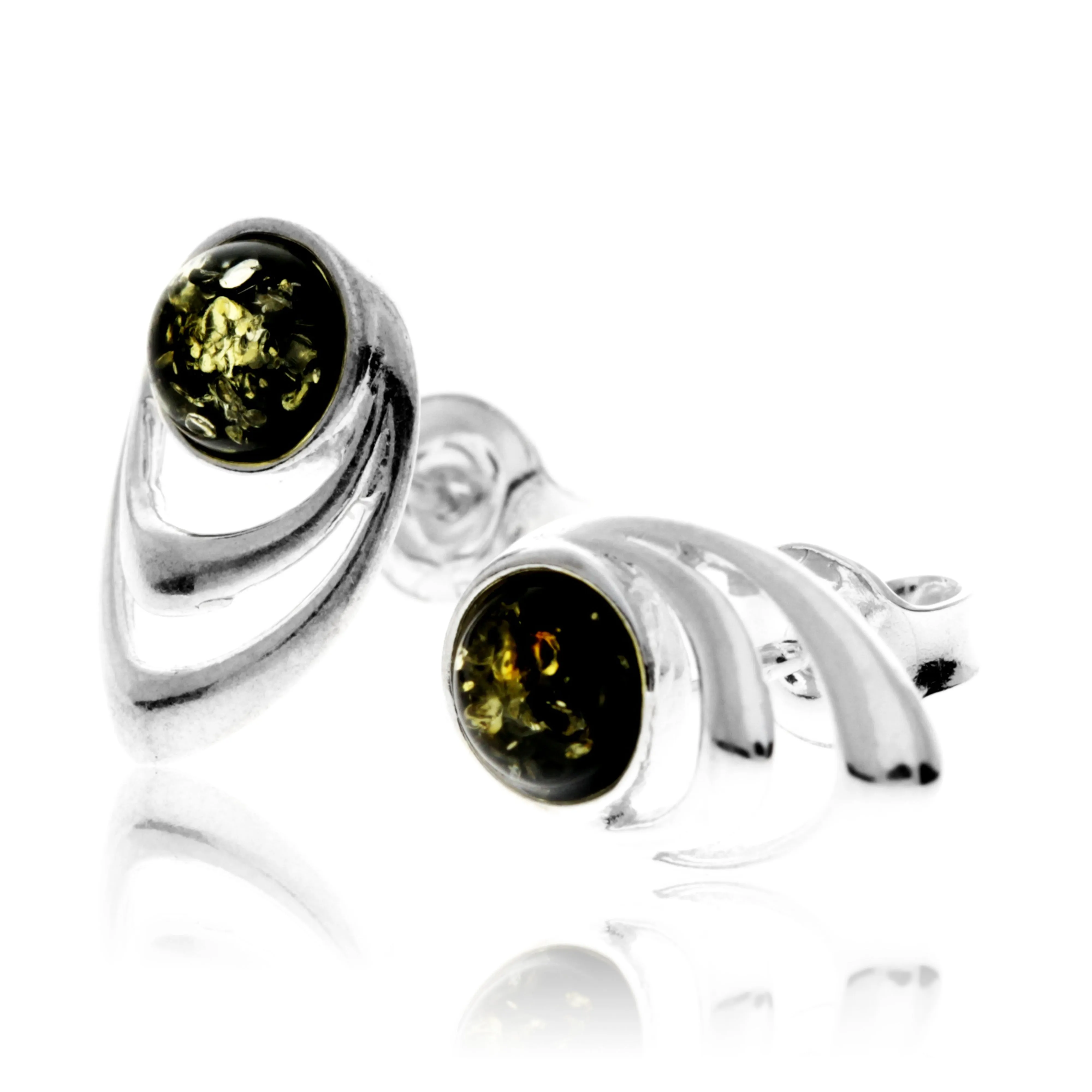 925 Sterling Silver & Baltic Amber Modern Studs Earrings - GL1033