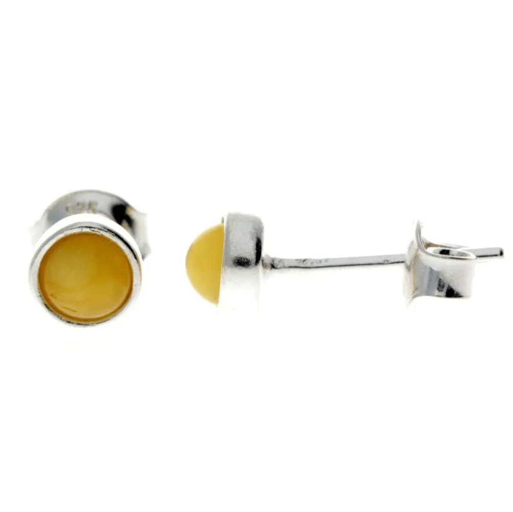 925 Sterling Silver & Genuine Baltic Amber Classic Round Studs Earrings various sizes - GL189