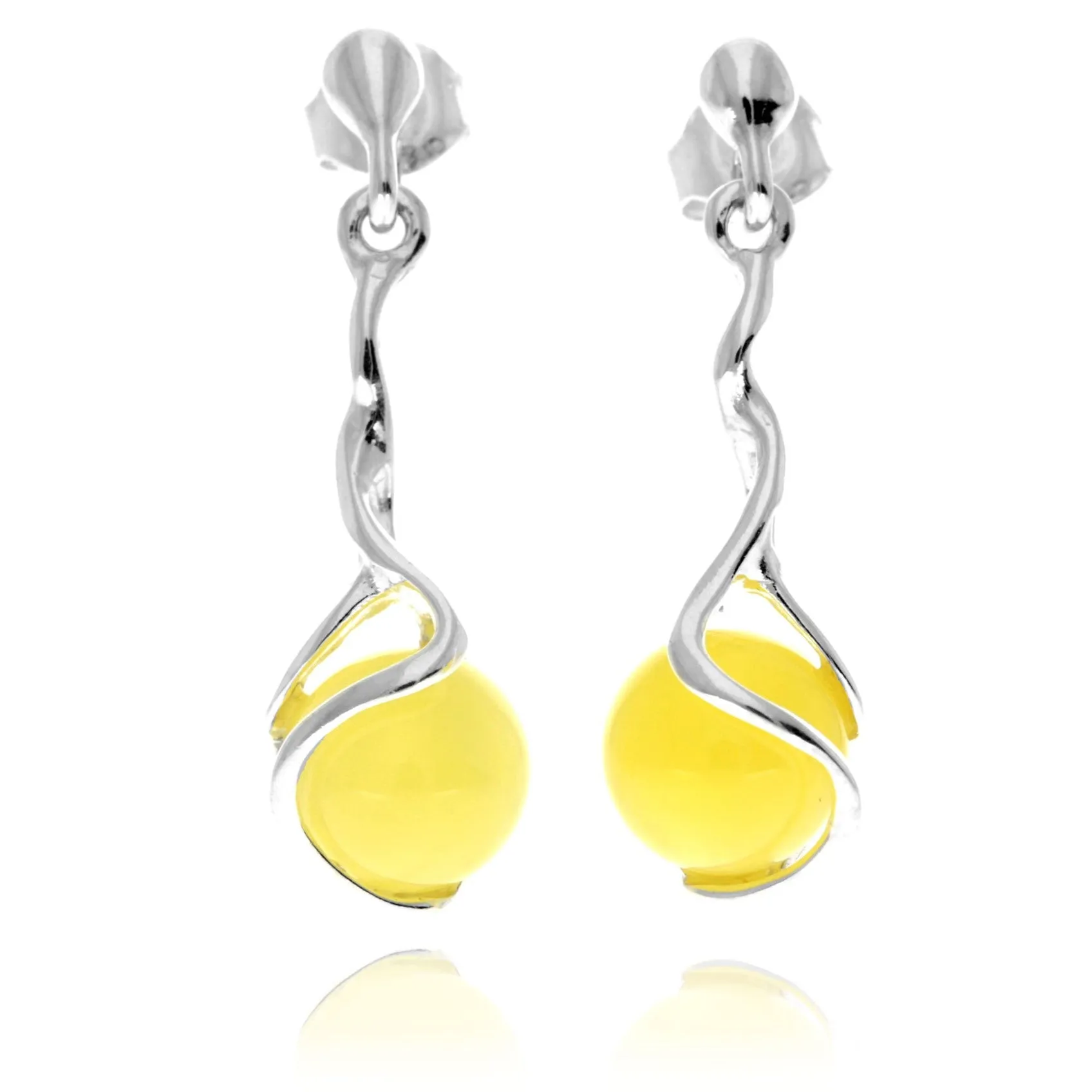 925 Sterling Silver & Genuine Baltic Amber Modern Drop Dangle Earrings - GL1053