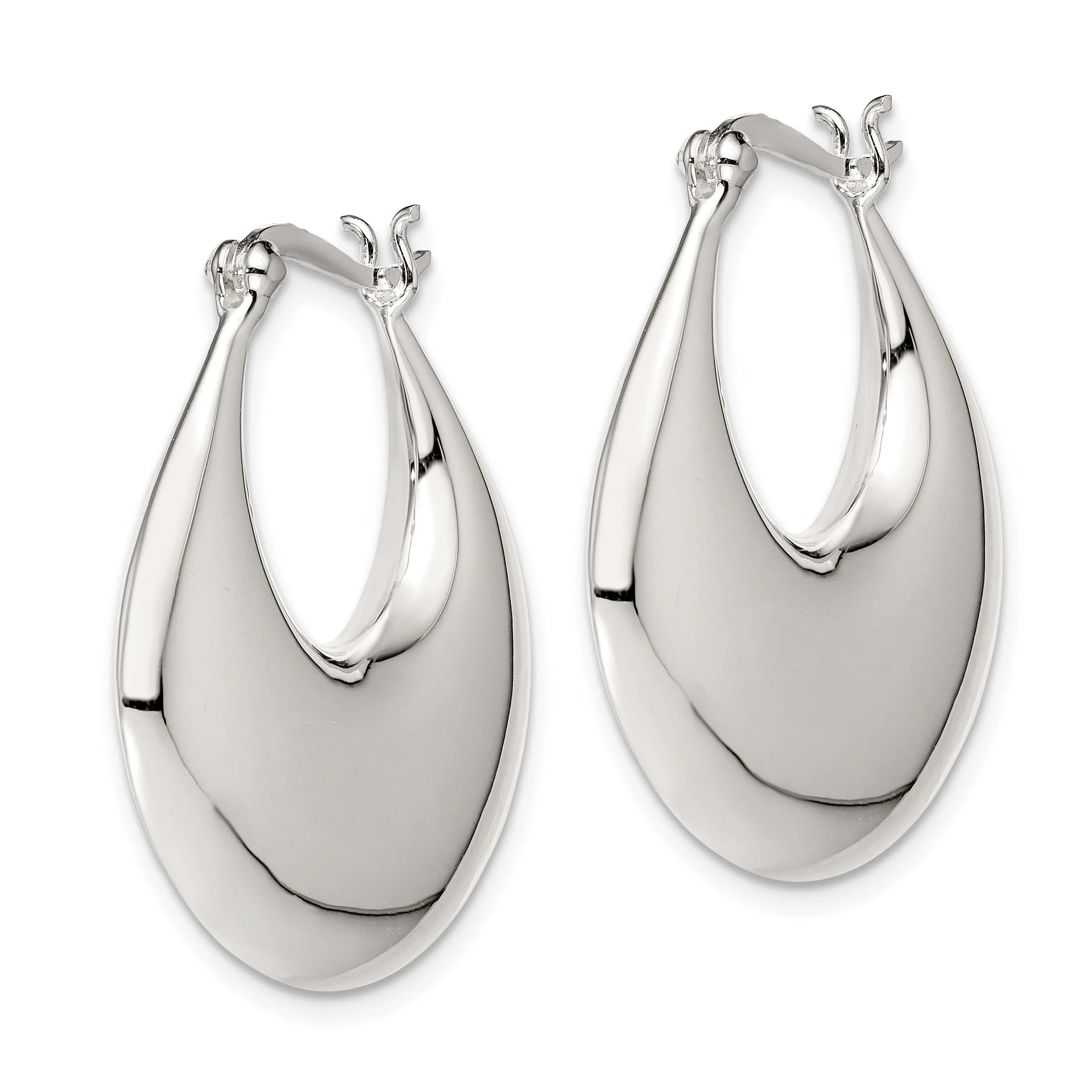 925 Sterling Silver Polished Puffed Design Hoop Earrings