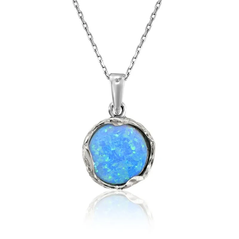 925 Sterling Silver Round Blue Opal 12mm Pendant