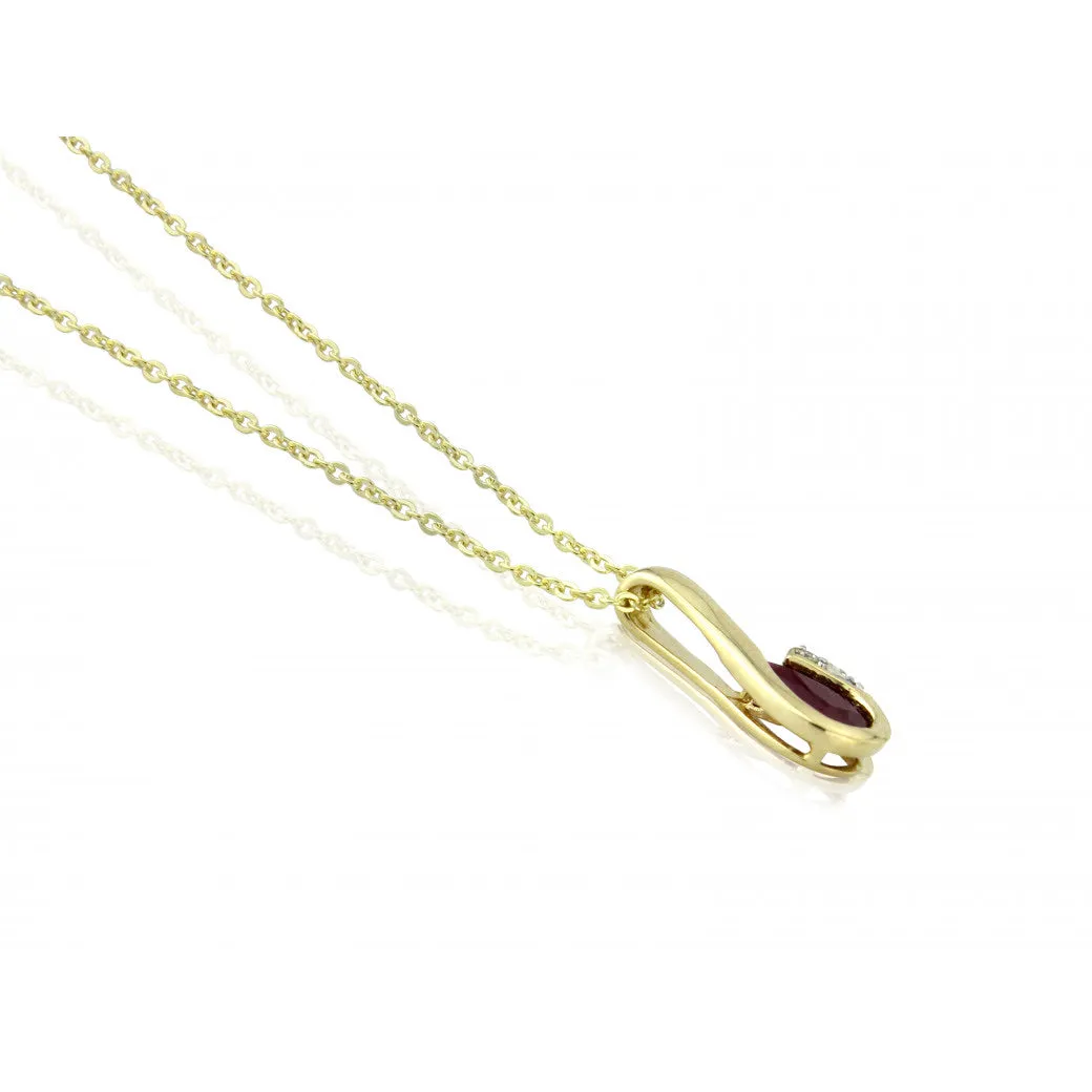 9ct Gold Ruby And Diamond Curl Pendant