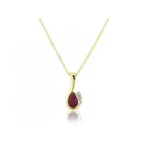 9ct Gold Ruby And Diamond Curl Pendant