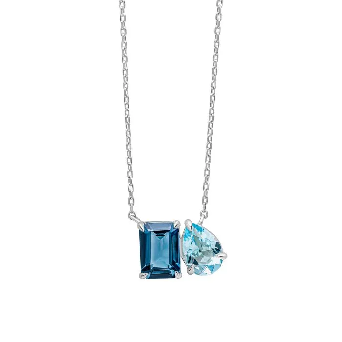 9ct White Gold Toi Et Moi Blue Topaz Necklace GN402