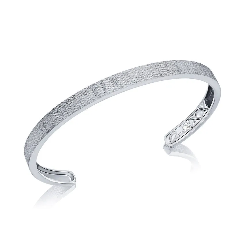 A. Jaffe 14K White Gold 0.09ct. Diamond Brushed Finishing & Quilt Detail Inside Men's Bangle Bracelet