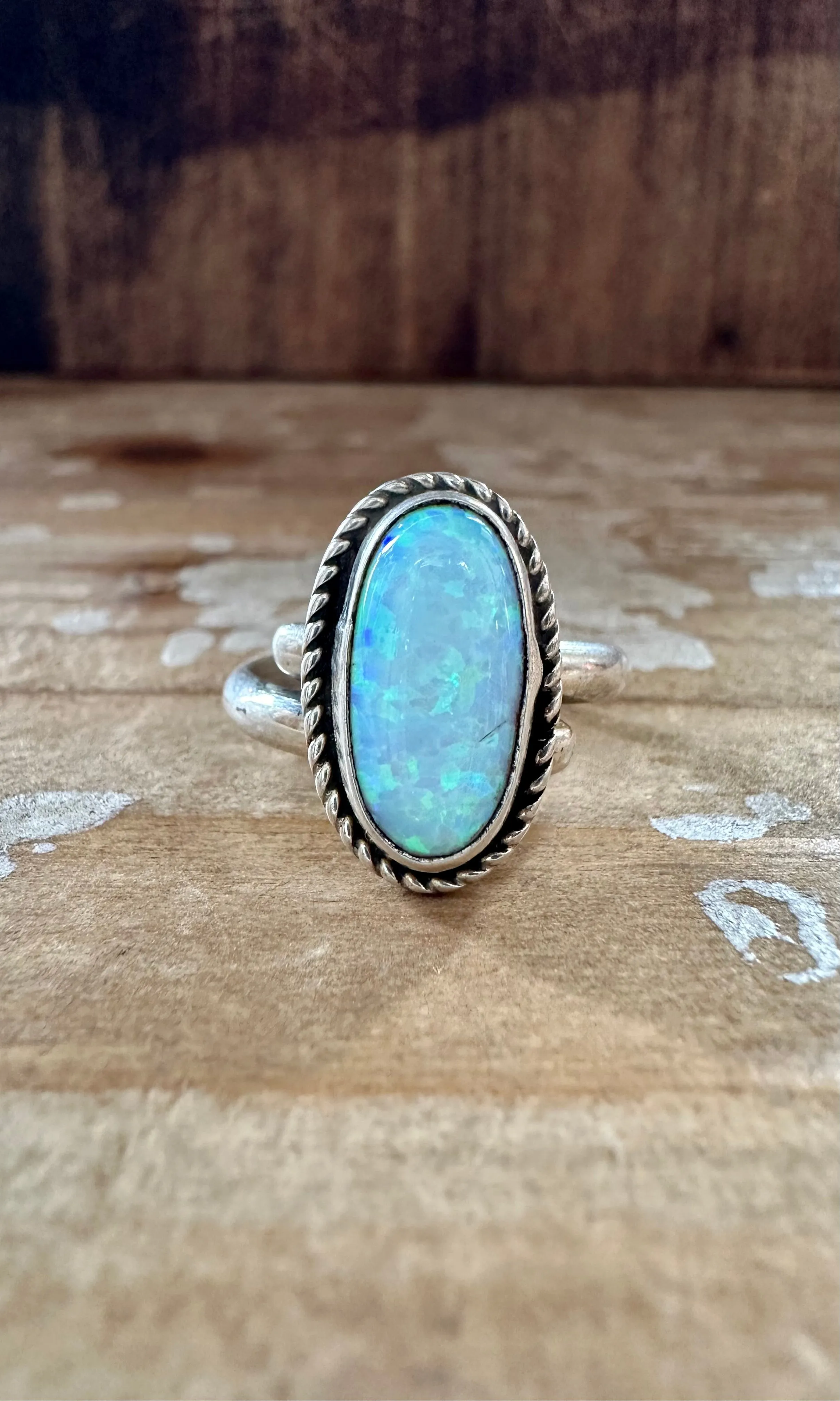 ADJUSTABLE OPAL Sterling Silver and Lab Opal Ring • Adjustable